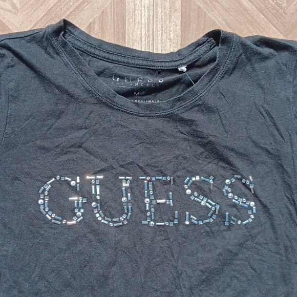 GUESS Y2K gem bedazzled logo tshirt size M - Picture 2 of 3